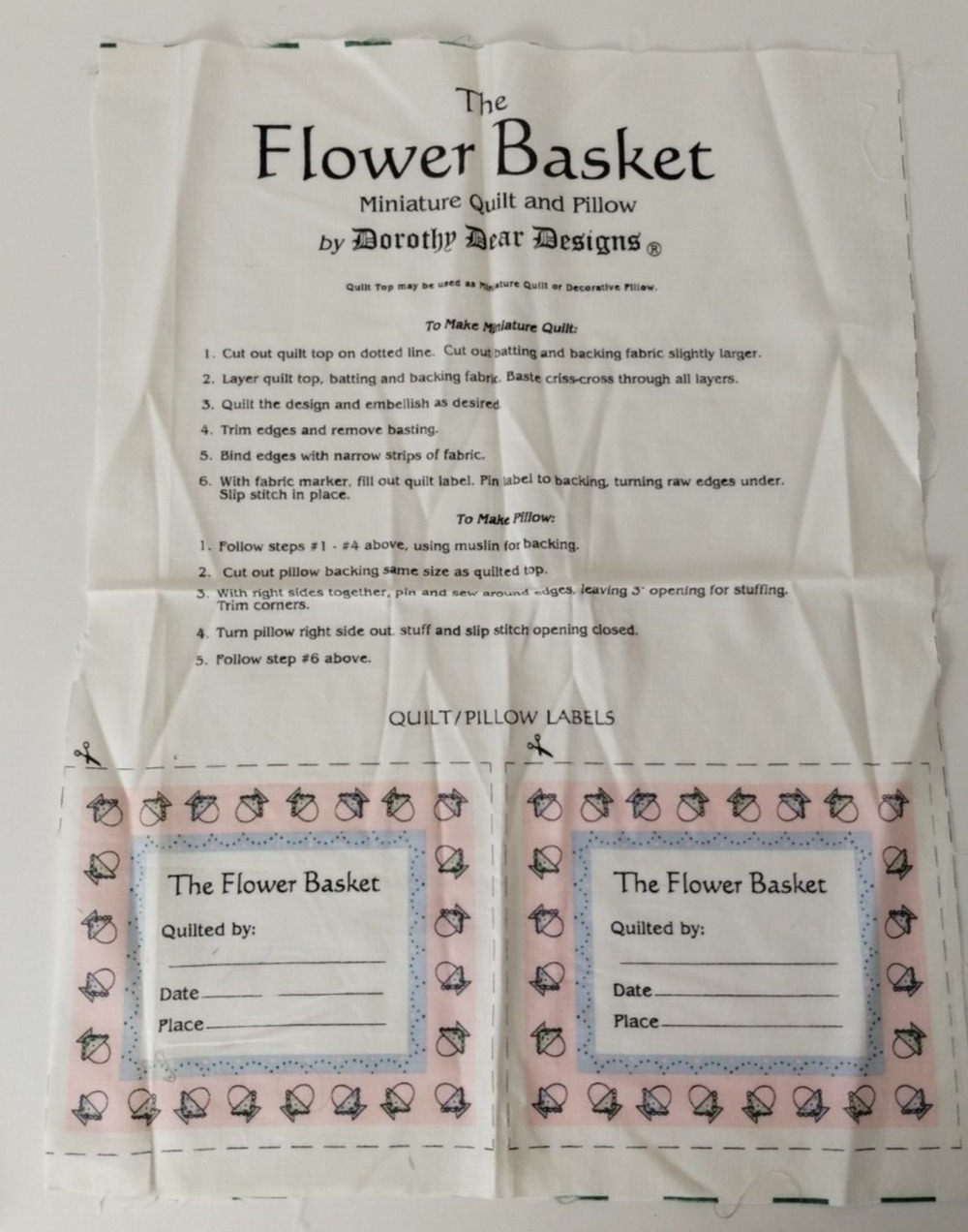 Dorothy Dear Mini Cheater Quilt and Pillows - Flower Basket 1996